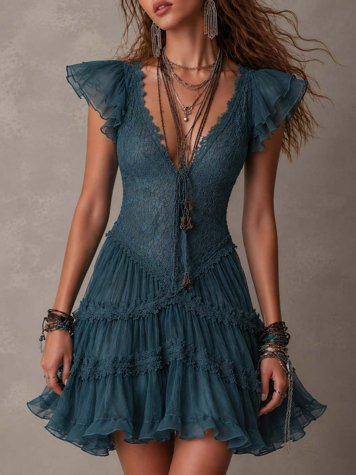 Azurine | Mini Blue Ruffle Dress - Helen & Olivia Manhattan