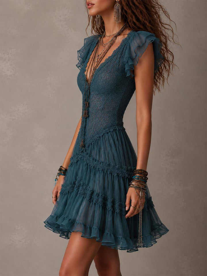 Azurine | Mini Blue Ruffle Dress - Helen & Olivia Manhattan