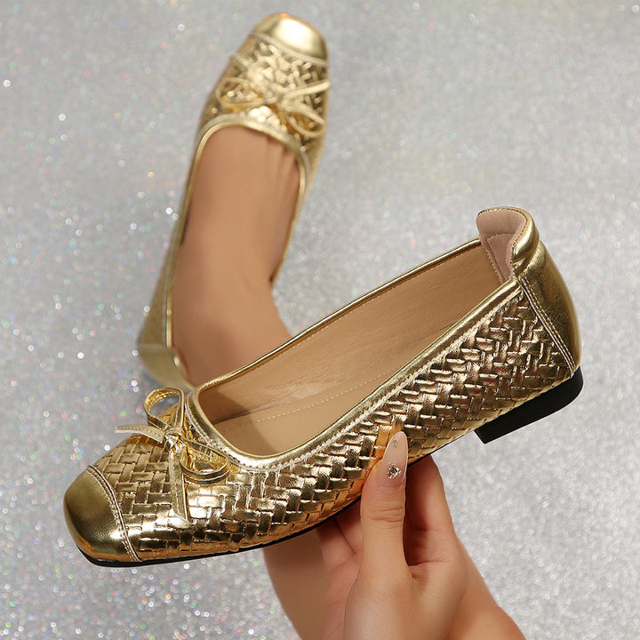 Seraphine | Women's Gold Bow Soft Cushioned Slip-On Casual Flat Shoes