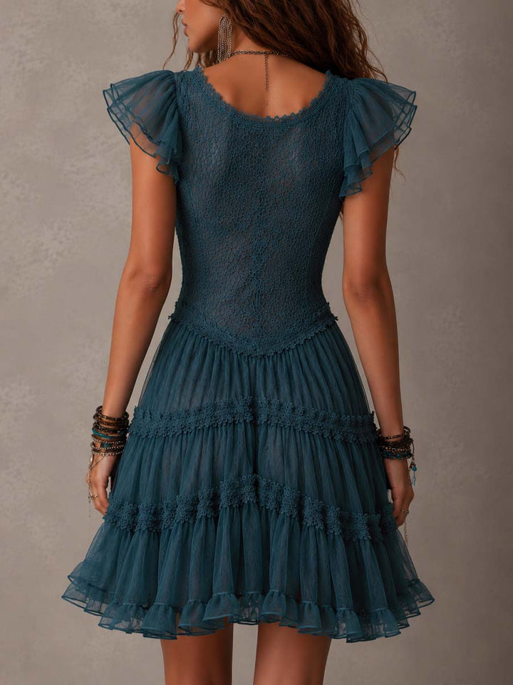 Azurine | Mini Blue Ruffle Dress - Helen & Olivia Manhattan
