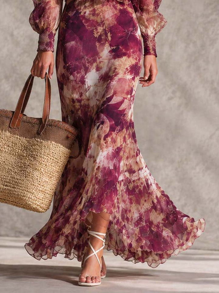 Faye | Rose Pink Floral Off-Shoulder Chiffon Maxi Dress - Helen & Olivia Manhattan