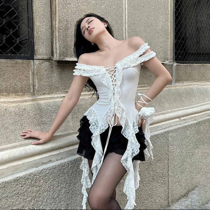 NOÉMIE | Off | Shoulder Slim Fit Pullover Top - White