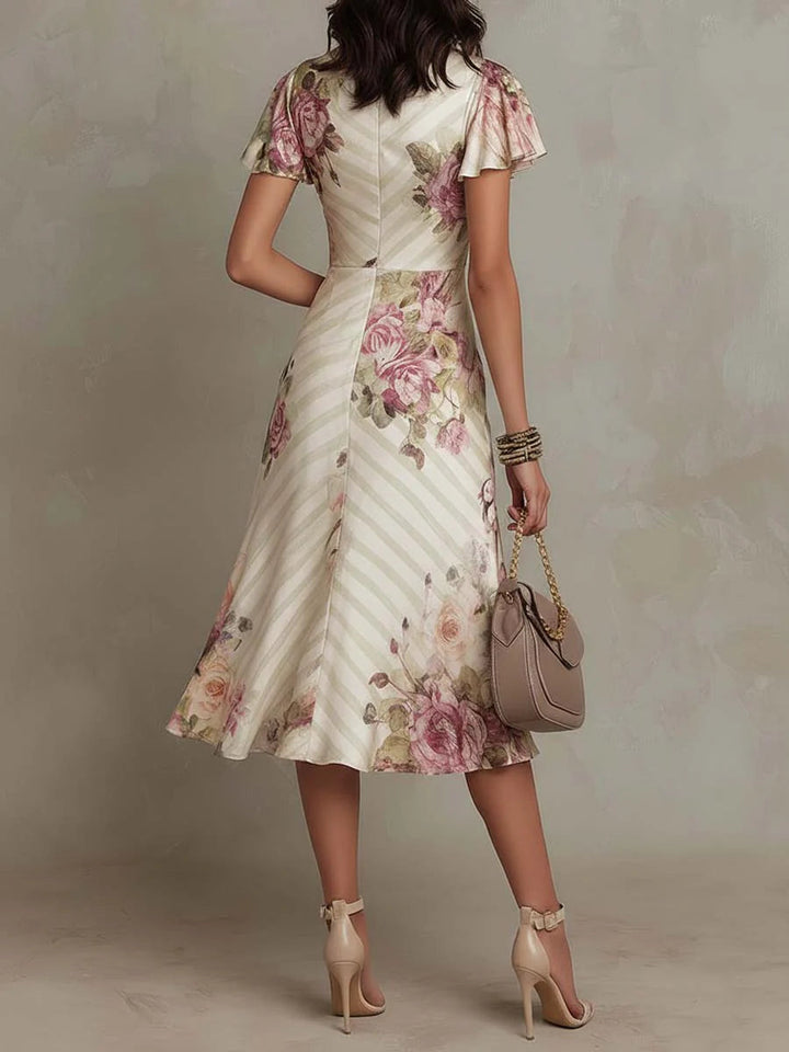 Alba | Elegantes Retro Floral Midi Kleid - Helen & Olivia Manhattan