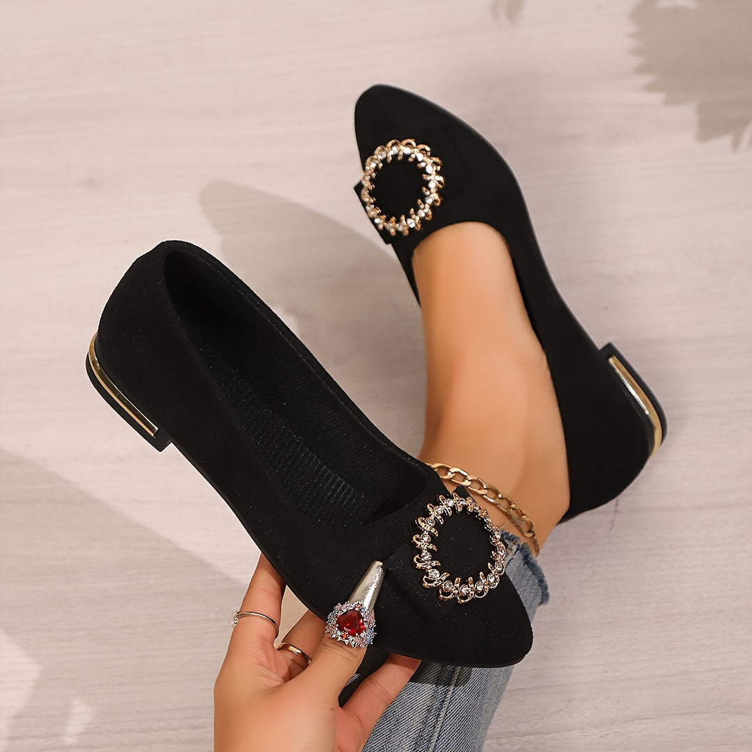 Dahlia | Women's Comfy Elegant Rhinestone Buckle Flats with Soft Cushion Sole