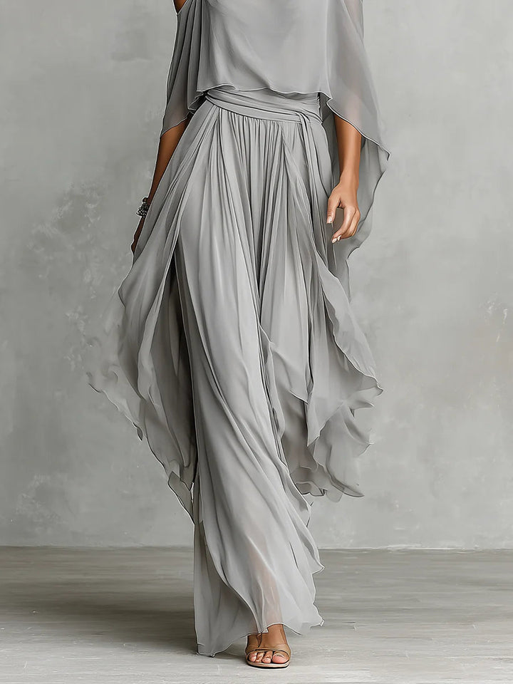 Hope | Grey off-shoulder flowy camisole and trousers chiffon set - Helen & Olivia Manhattan