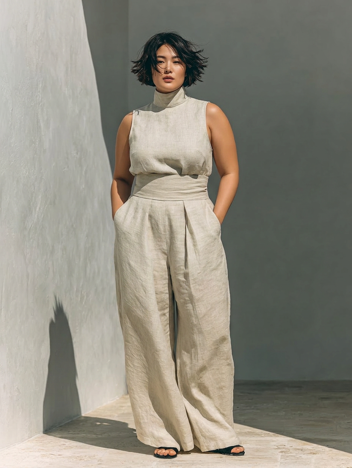 Marine | Sleeveless Blouse & Gamba Larga Pants Completo