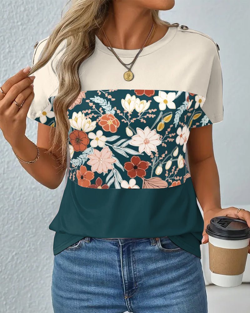 Paula | Floral Colorblock Tee