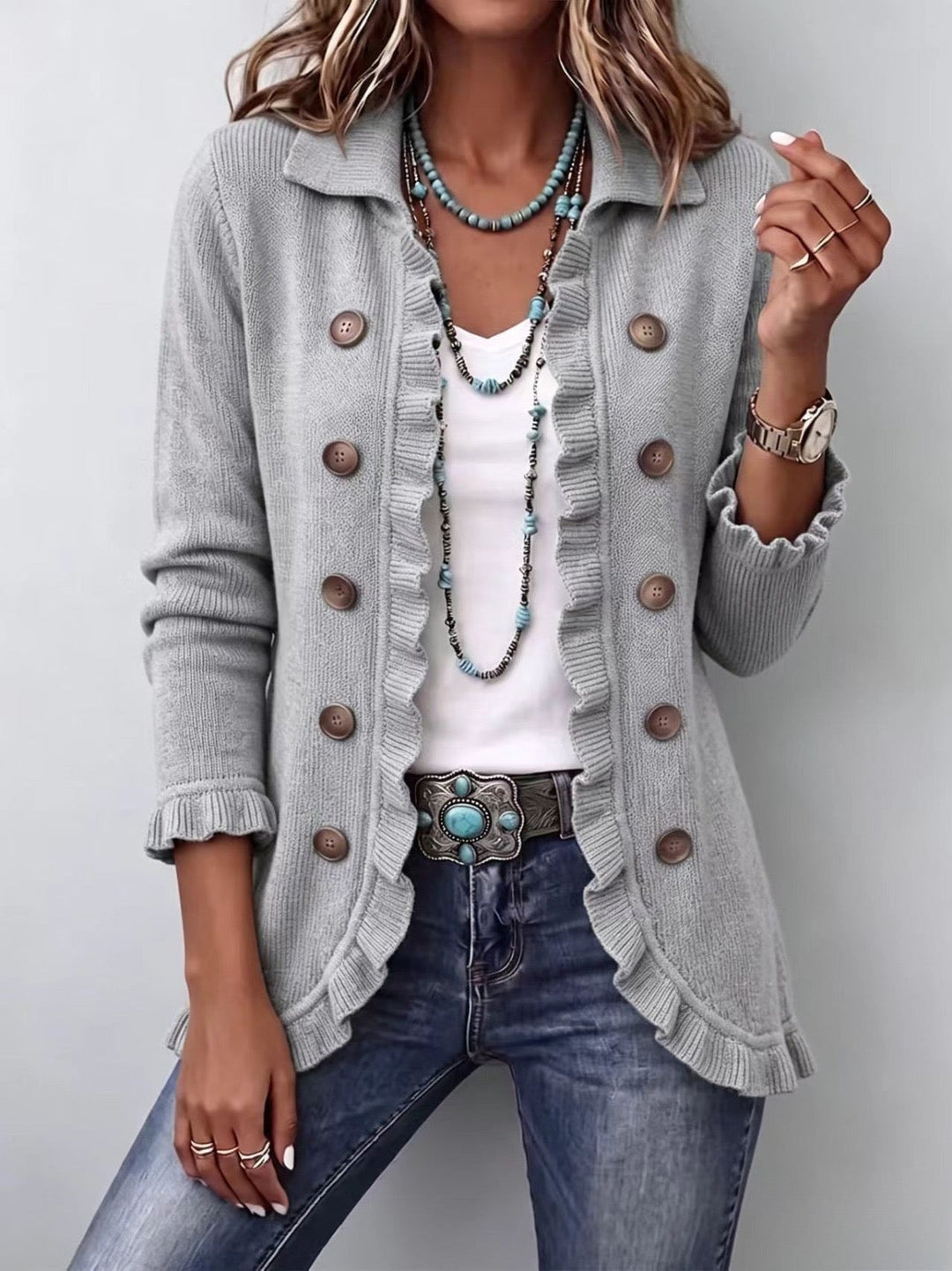 Theodora | Grey Ruffle Jacket - Helen & Olivia Manhattan