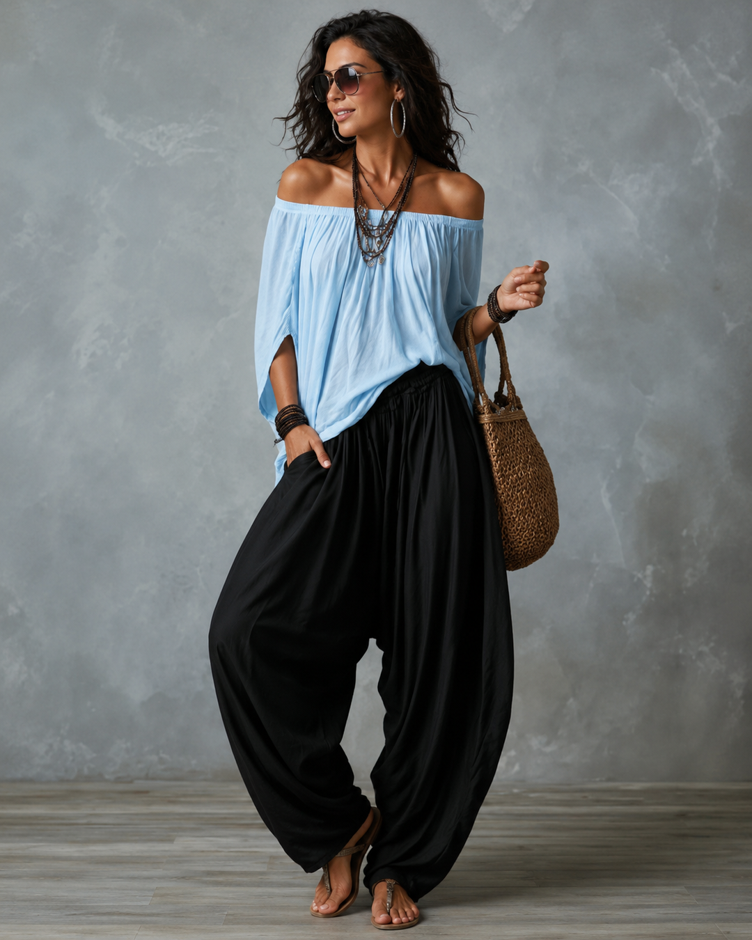 Ingrid | Lässiges 2-teiliges Set mit Weiten Beinen - Light Blue