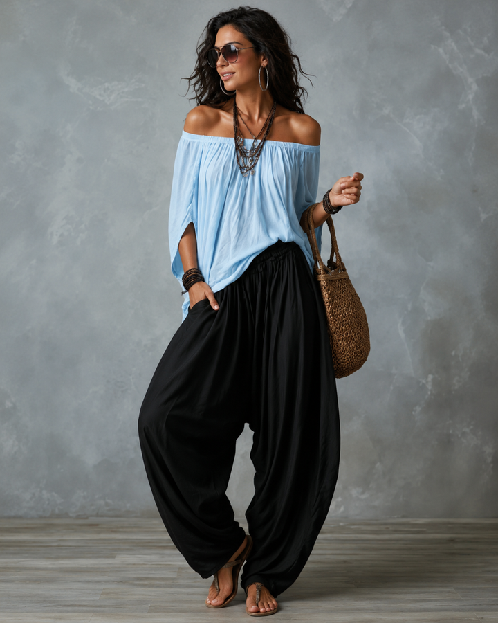 Ingrid | Lässiges 2-teiliges Set mit Weiten Beinen - Light Blue