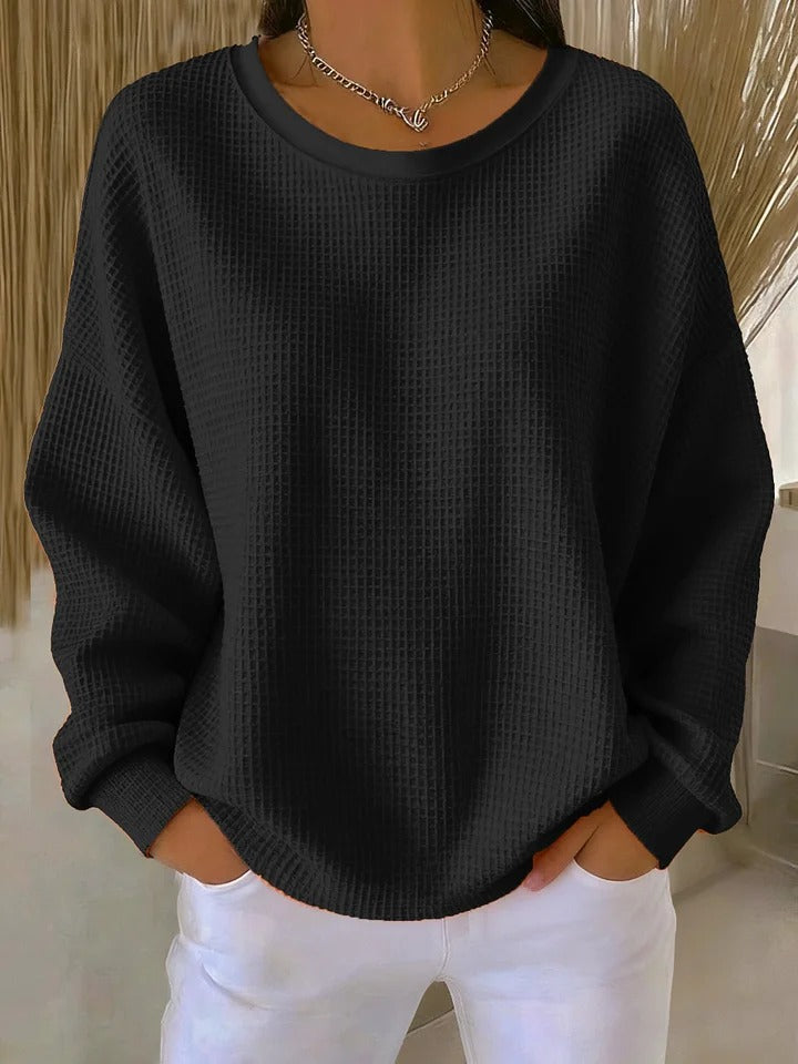 Nyla | Relaxed Waffle Sweater - White