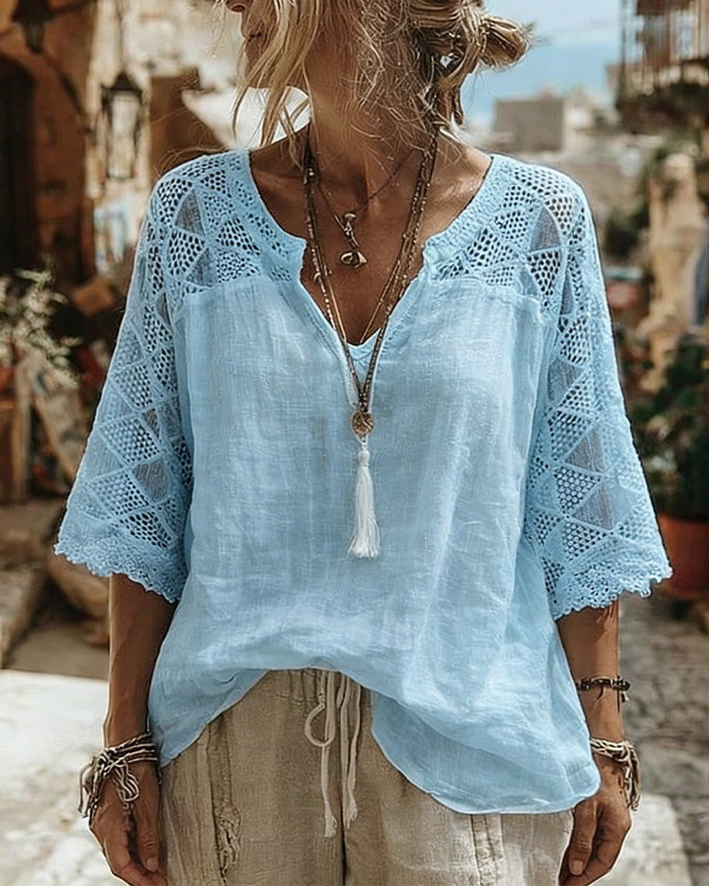 Cynthia | Blouse V-Neck with Dettaglio in Lace