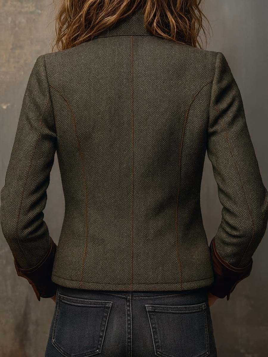 Honorine | Vintage Chevron Blazer with Contrast Trim