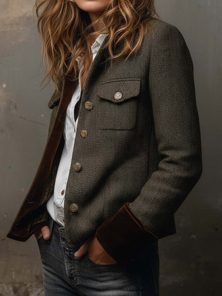 Honorine | Vintage Chevron Blazer with Contrast Trim