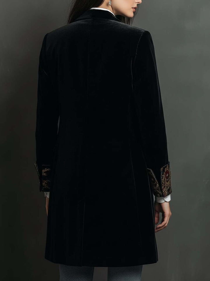 Leontine | Fitted Black Baroque-Print Blazer