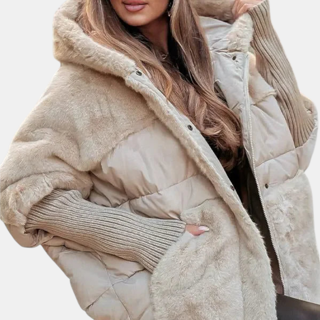 Oversized Hooded Patchwork Puffer Jacket - 