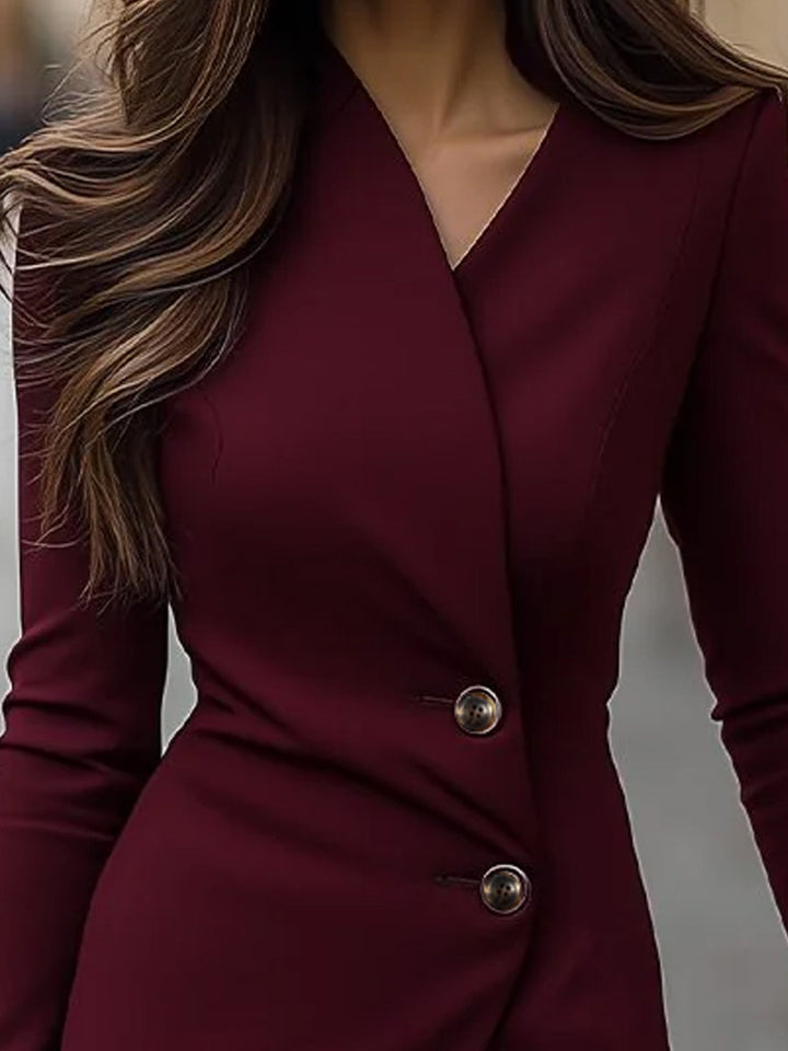 Eva | Burgundy Wrap-Stile Buttoned Midi Dress