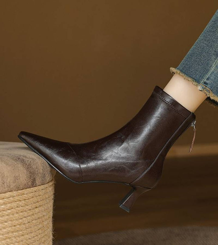 Brigitte | Elegant Heeled Leather Ankle Boots