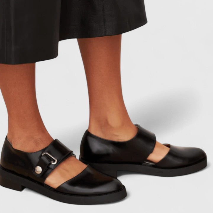 Orthopedic Mary Jane Shoes Real Leather Golden Details - Black