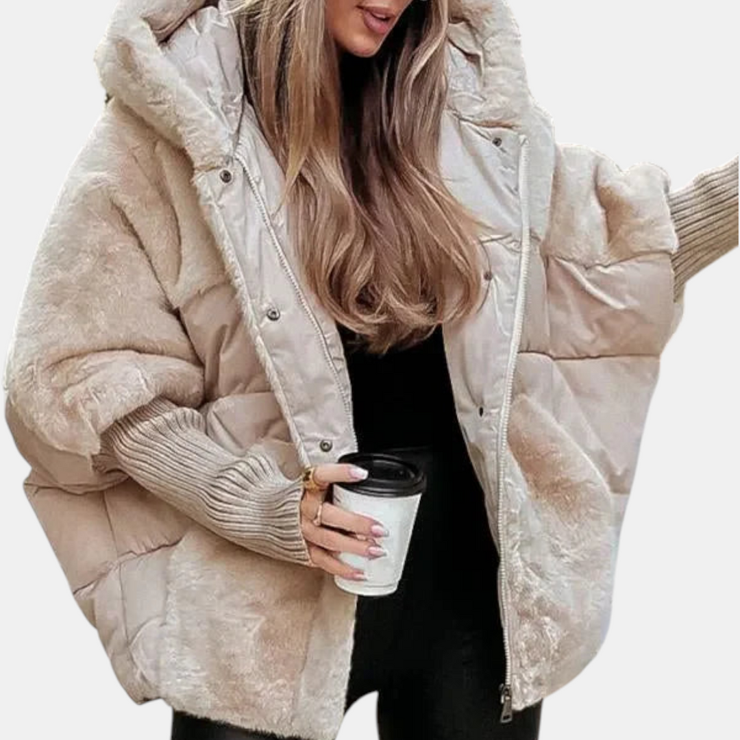 Oversized Hooded Patchwork Puffer Jacket - 