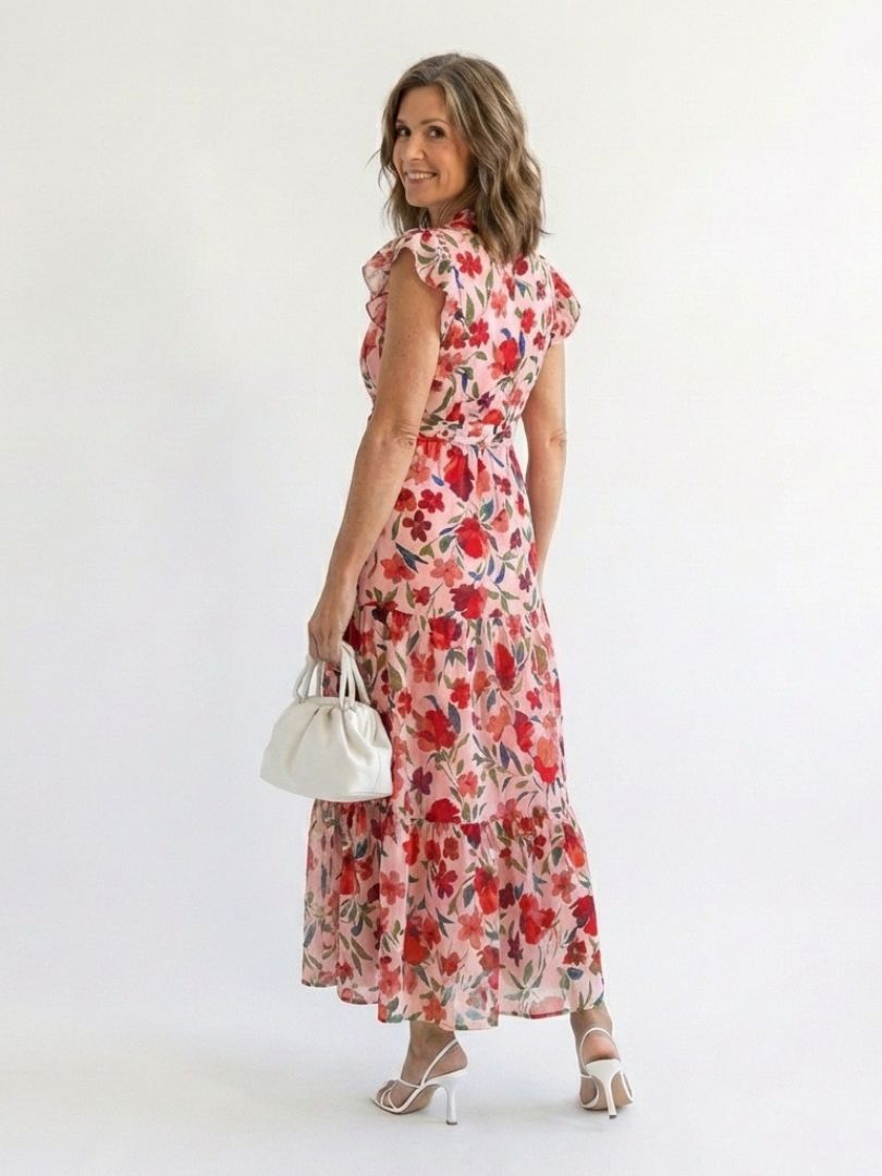 Marguerite | Breezy Floral V Neck Tiered Midi Dress