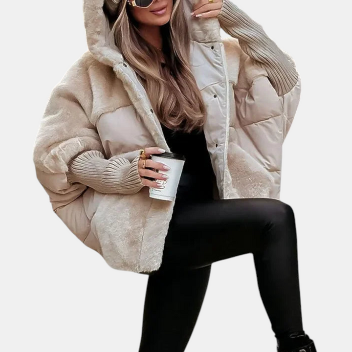 Oversized Hooded Patchwork Puffer Jacket - 