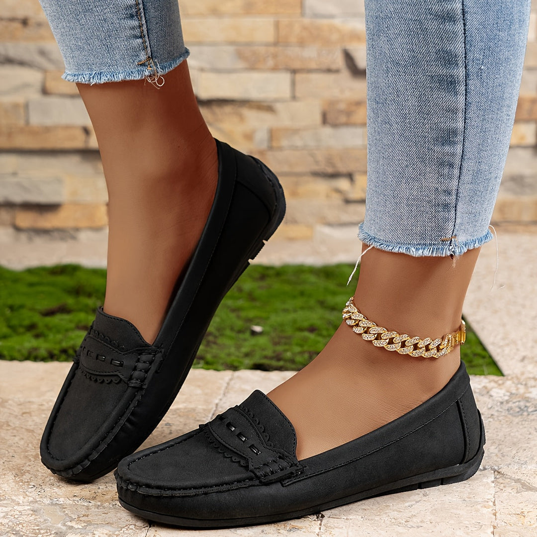 Marie | Scalloped Faux-Suede Loafers