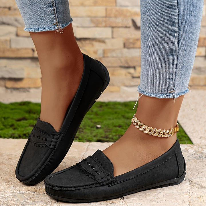 Marie | Scalloped Faux-Suede Loafers