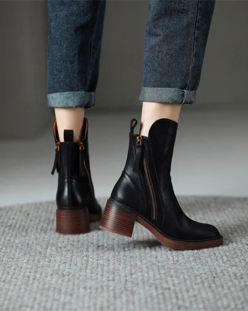 Fiorenza | Elegant Leather Ankle Boots - Helen & Olivia Manhattan