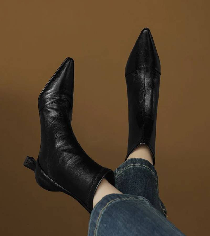 Brigitte | Elegant Heeled Leather Ankle Boots