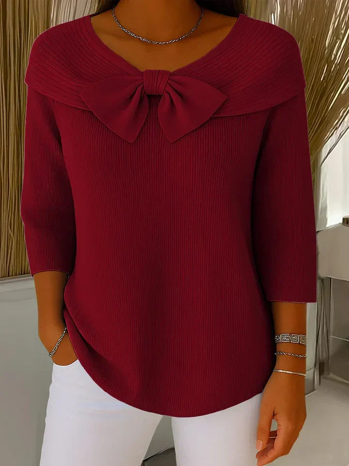 Lindel | Bow Neck a Coste Knit Top