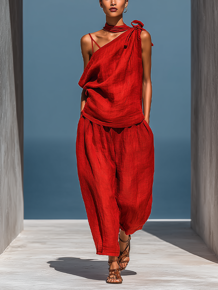 Iris | Completo in Linen Red