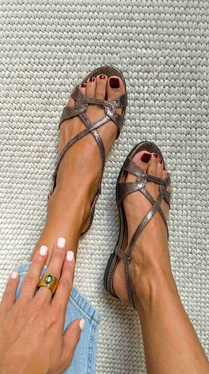 Copper Snake-Print Open-Toe Sandal