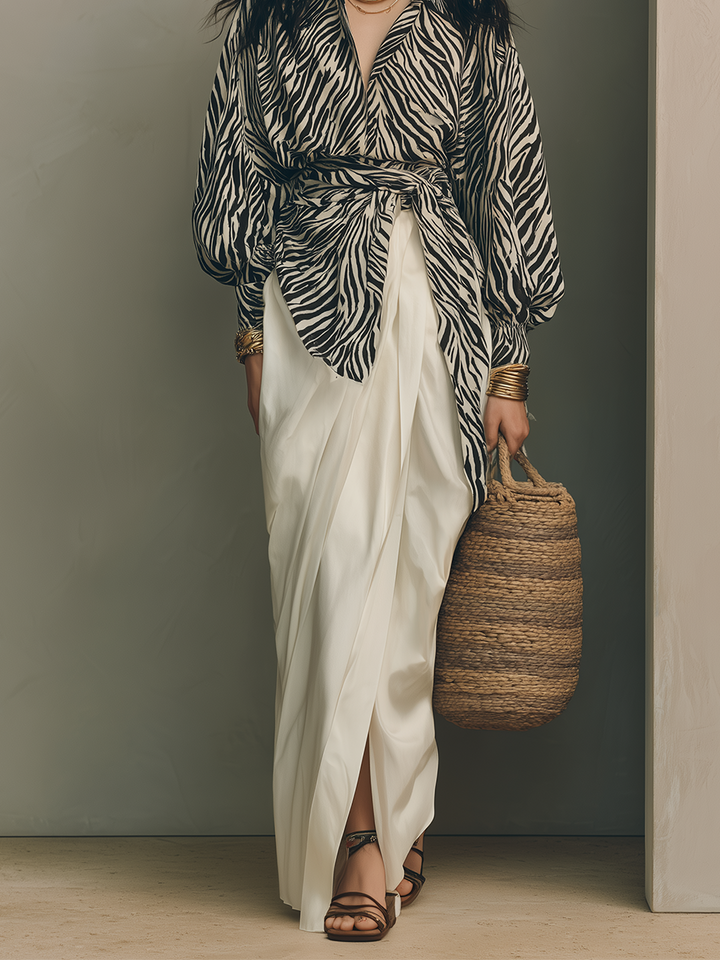 Ruby | Zebra Stampa Wrap Blouse & Avorio