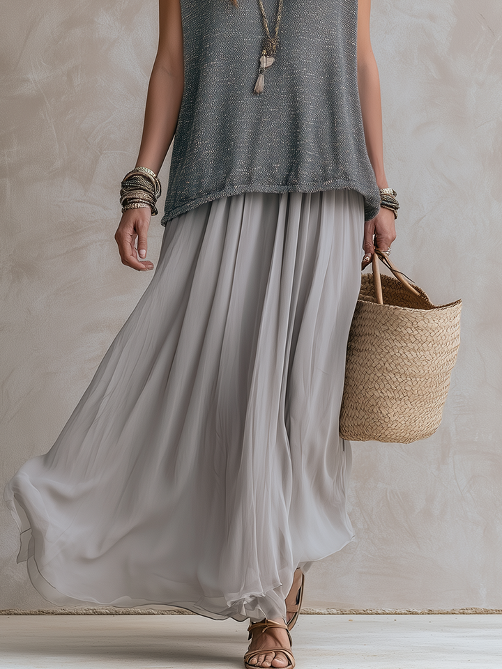 Moon | Gray Knit Top & Chiffon Skirt
