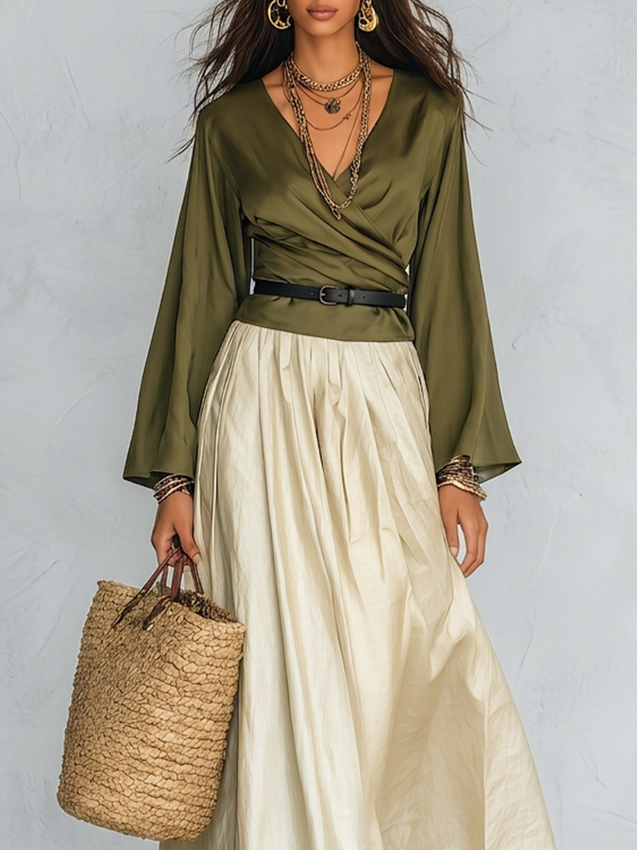 Faye | Olive Wrap Boho Maxi Completo