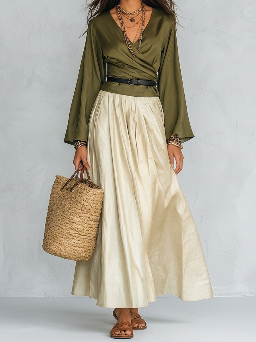 Faye | Olive Wrap Boho Maxi Completo