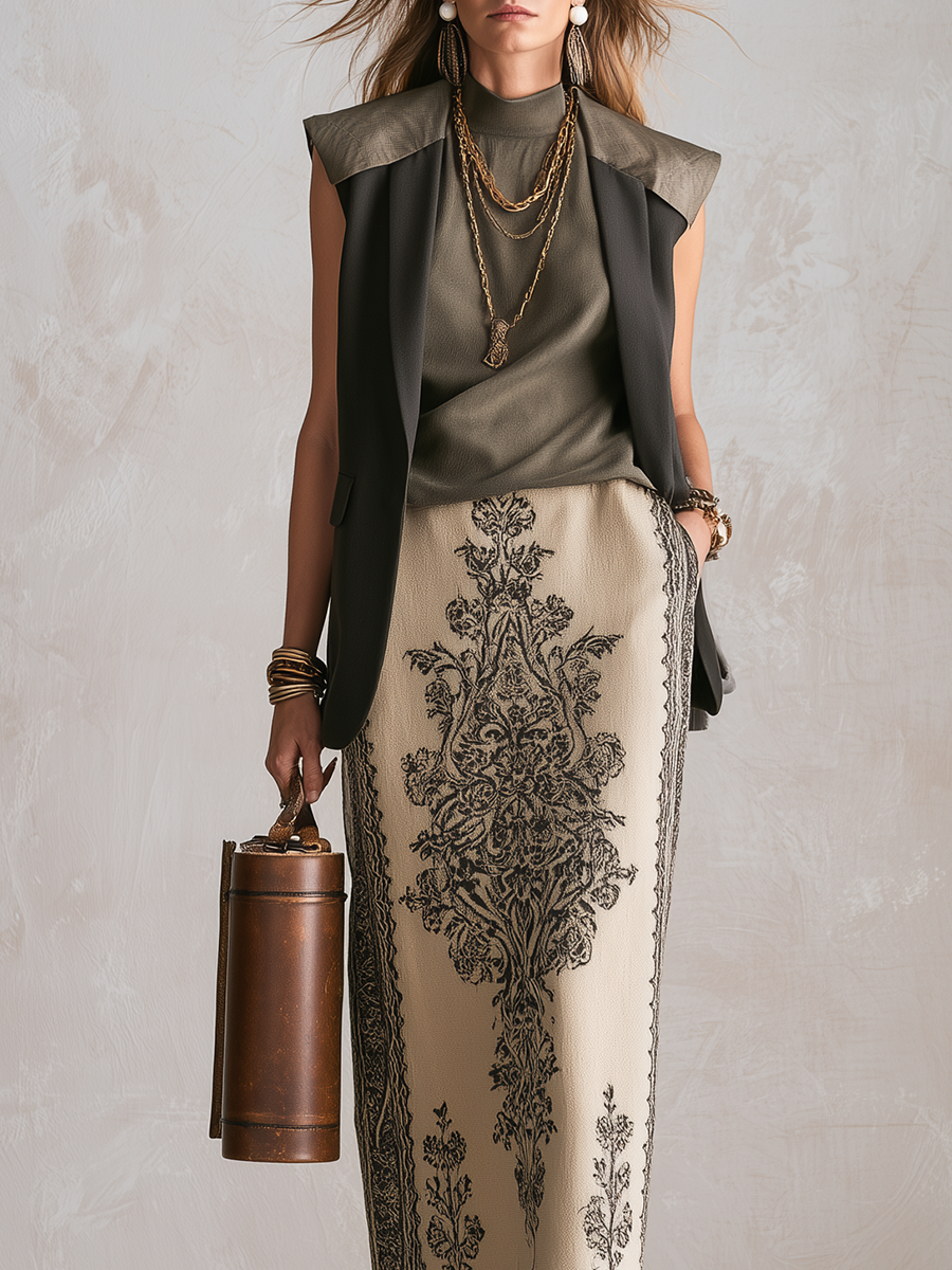 Adelaide | Olive Green Sleeveless Vest & Skirt