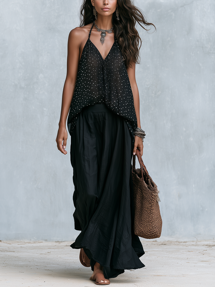 Penelope | Black Polka Dot Maxi Skirt Completo