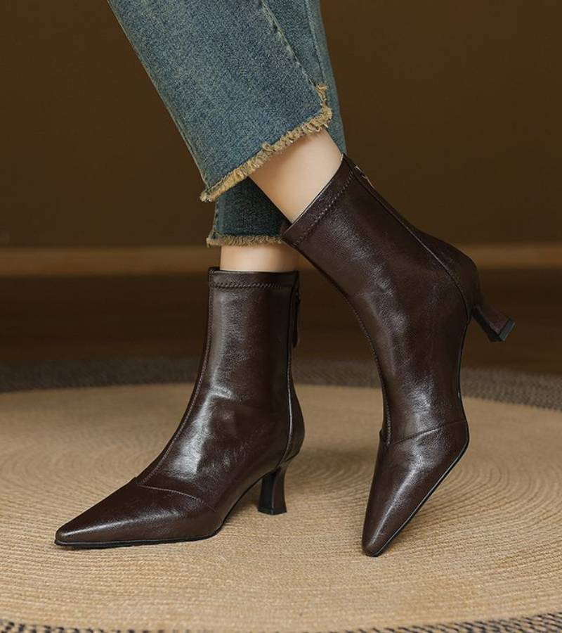 Brigitte | Elegant Heeled Leather Ankle Boots