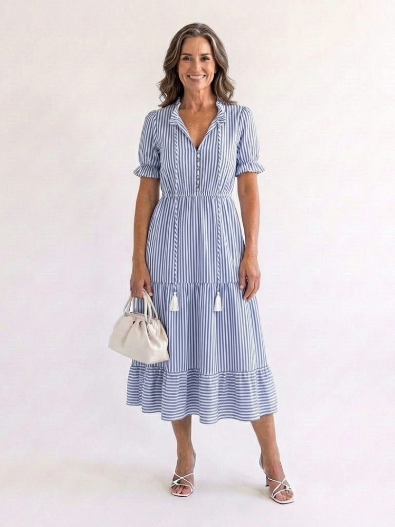 Cordelia | Understated Striped Tiered Midi Dress