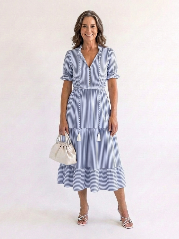 Cordelia | Understated Striped Tiered Midi Dress