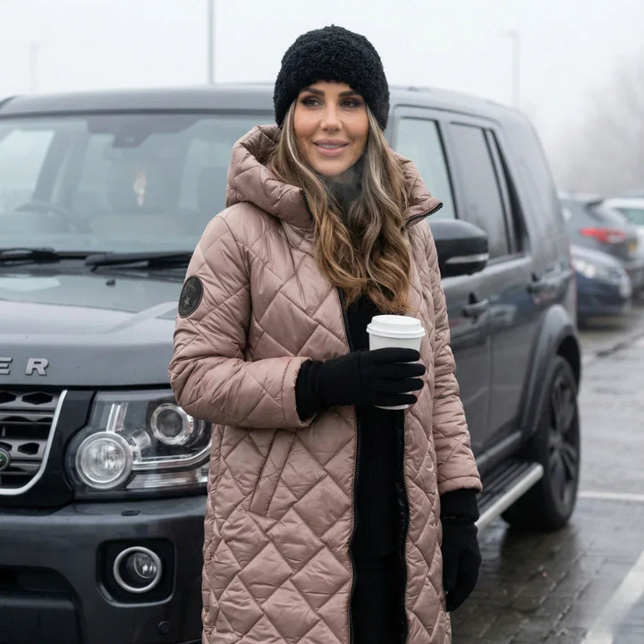 Claire | Quilted Hooded Long Coat - Purple