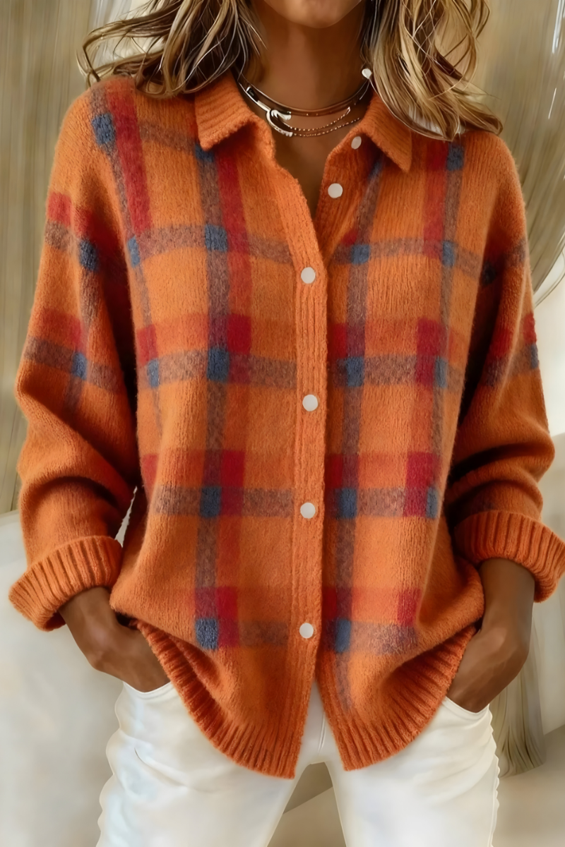 Camille | Plaid Cardigan - Orange