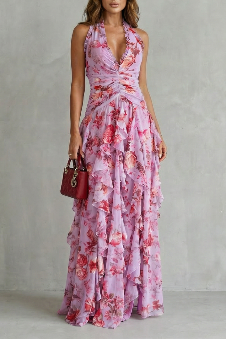 Sadie | Dress Lungo a Flowers with Scollo Americano