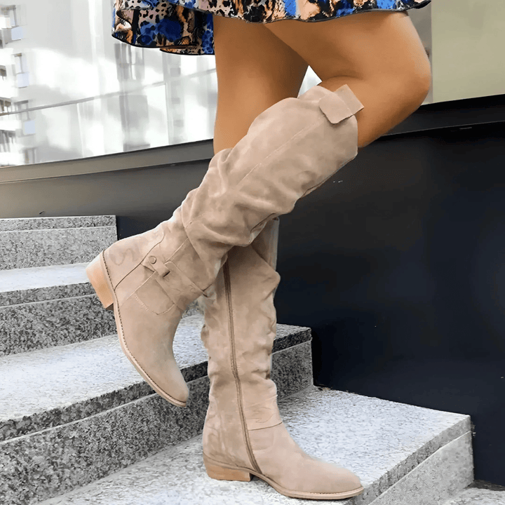 Debora | Suede Knee-High Boots - Helen & Olivia Manhattan
