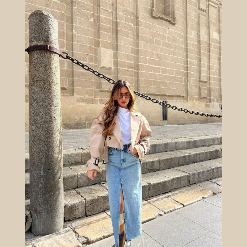 Geesje | Stylish Short Trench Coat for Every Season - Khaki