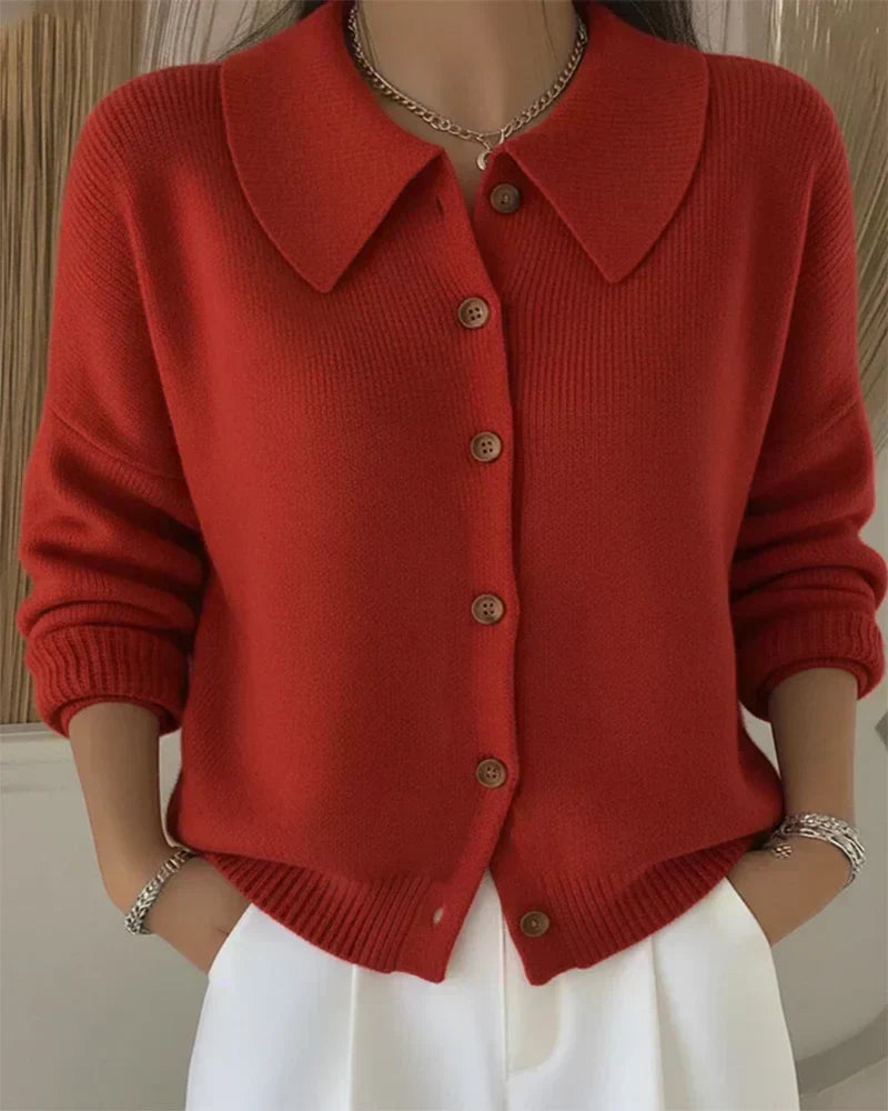 Vespera | Button Collar Cardigan - Orange