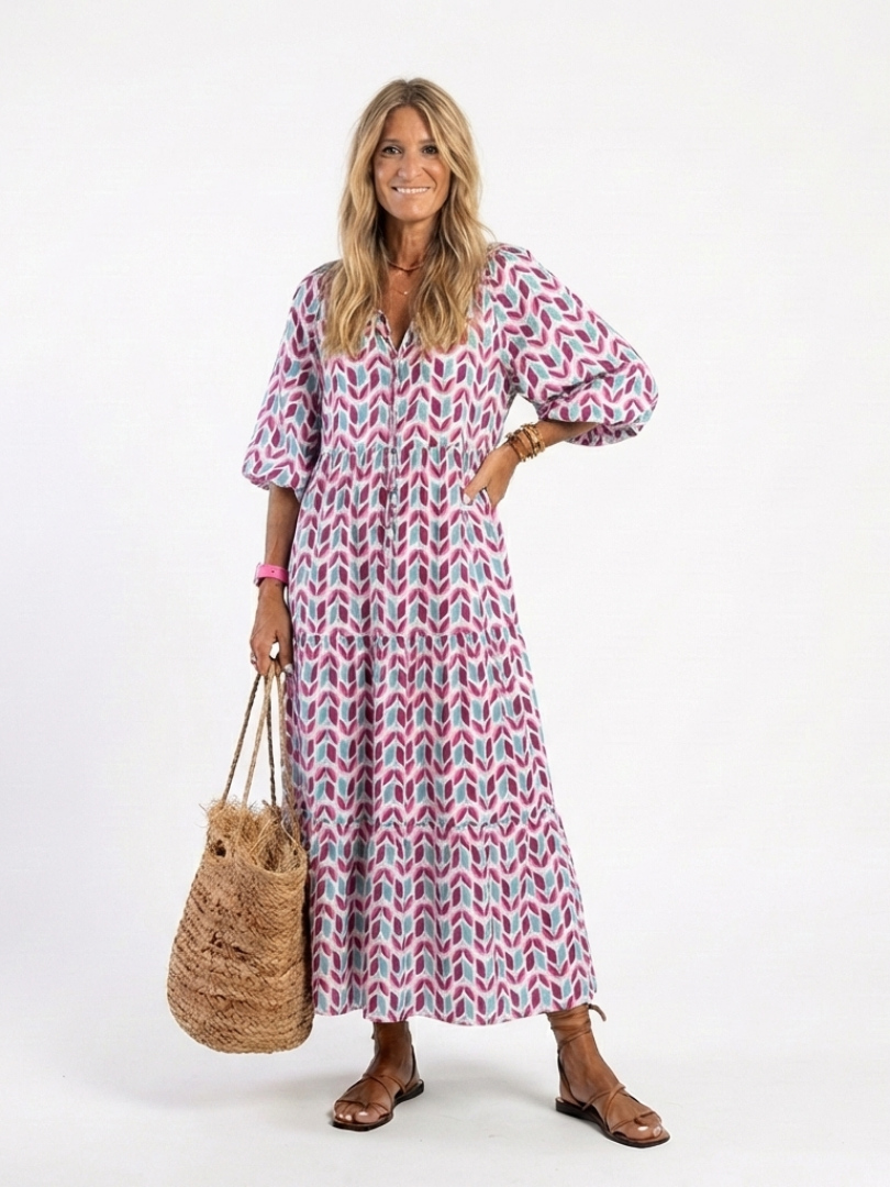 Mireya | Easy Geometric Tiered Midi Dress