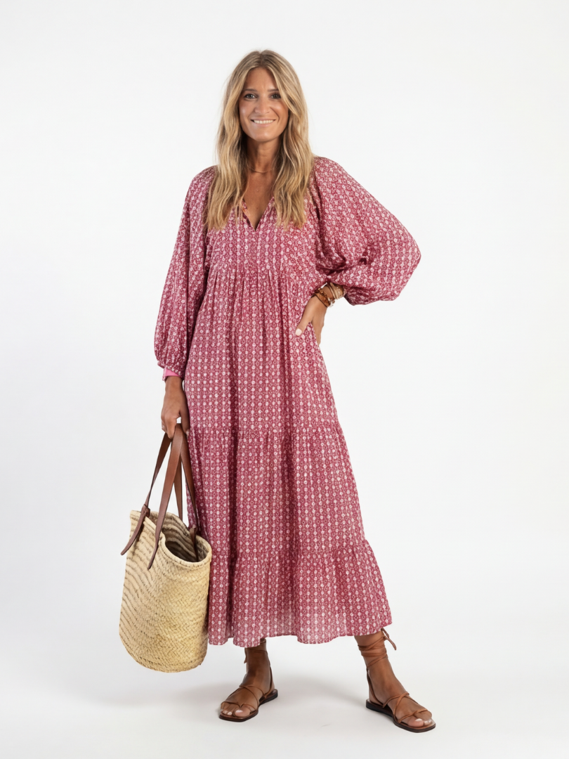 Arlette | Elegant Geometric Long Sleeve Midi Dress